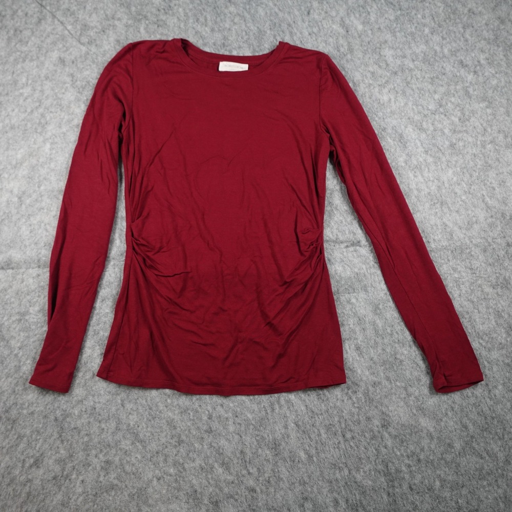 Nordstrom Top Womens Medium Red Long Sleeve Crew Neck Ruched‎ Sides Tee Knit